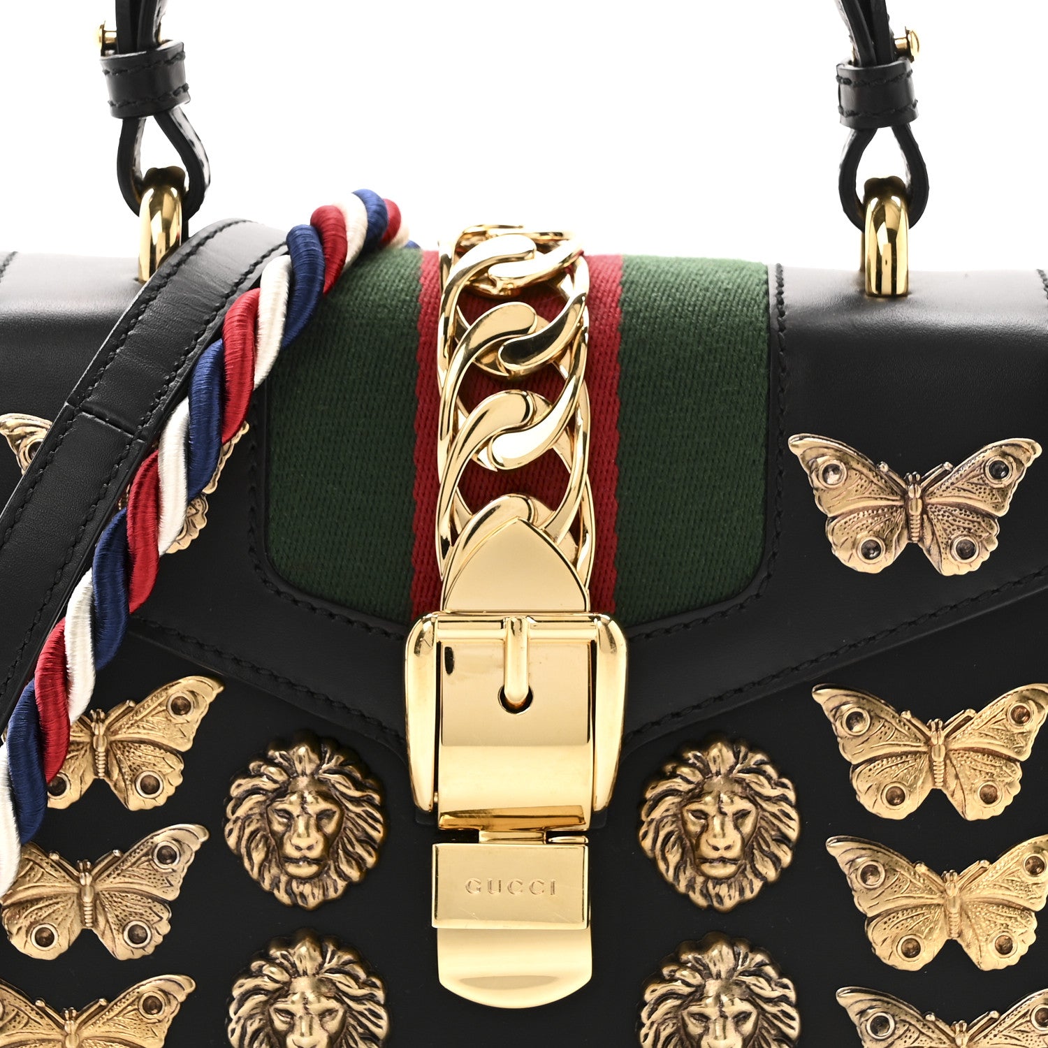 Gucci Calfskin Animal Studs Mini Sylvie Top Handle Bag Black 8 of 10