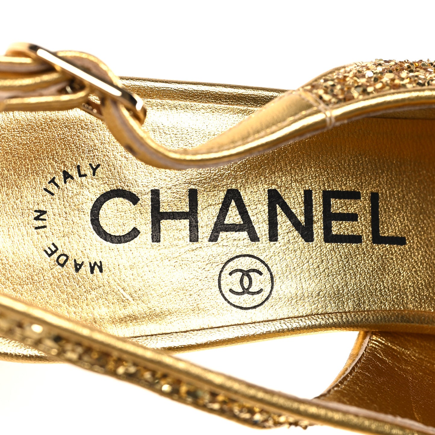 Glitter Grosgrain Cap Toe CC Slingback Pumps 36 Gold Black