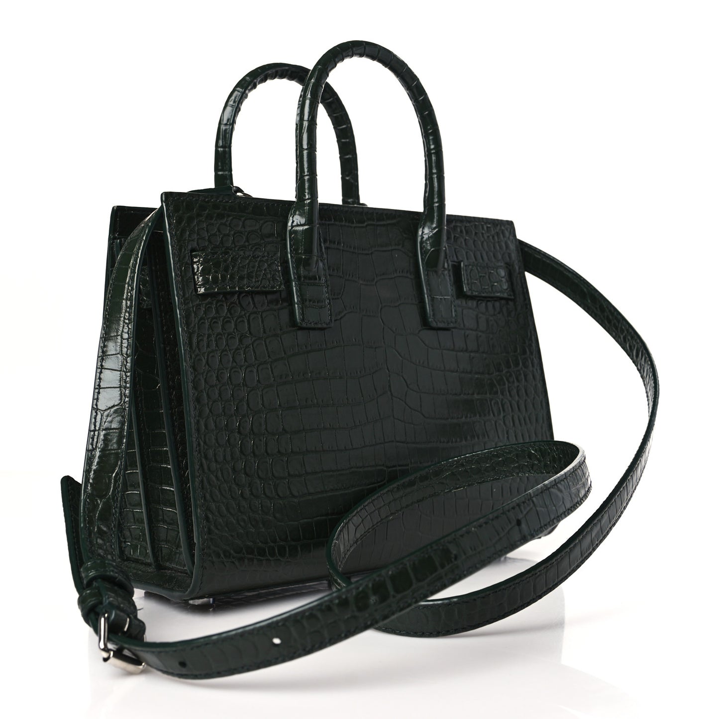 Calfskin Crocodile Embossed Nano Sac De Jour Dark Green