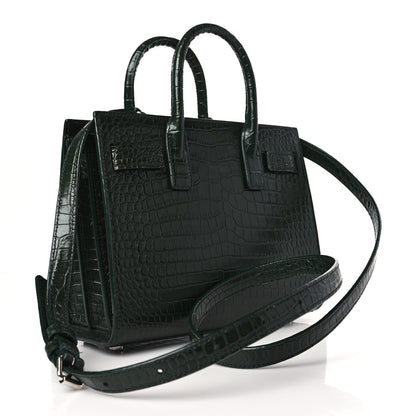 Saint Laurent Calfskin Crocodile Embossed Nano Sac De Jour Dark Green 3 of 10