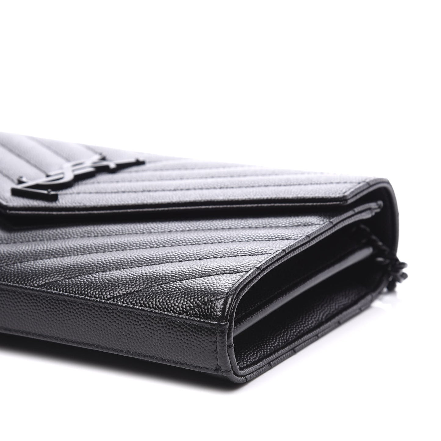 Grain De Poudre Matelasse Chevron Monogram Chain Wallet Black