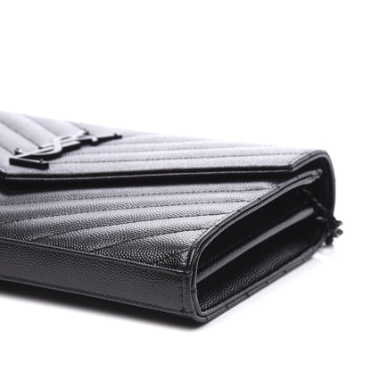 Saint Laurent Grain De Poudre Matelasse Chevron Monogram Chain Wallet Black 6 of 9