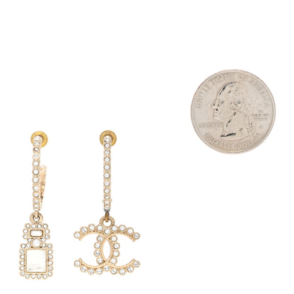 Chanel Crystal Pearl CC Perfume Bottle Drop Hoop Earrings Gold 2 of 6
