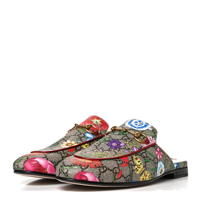 Gucci GG Supreme Monogram Flora Womens Princetown Slippers 39 Beige Ebony Multicolor Rosso 3 of 9