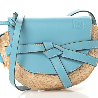 Loewe Calfskin Raffia Mini Gate Crossbody Bag Light Blue Natural 7 of 11
