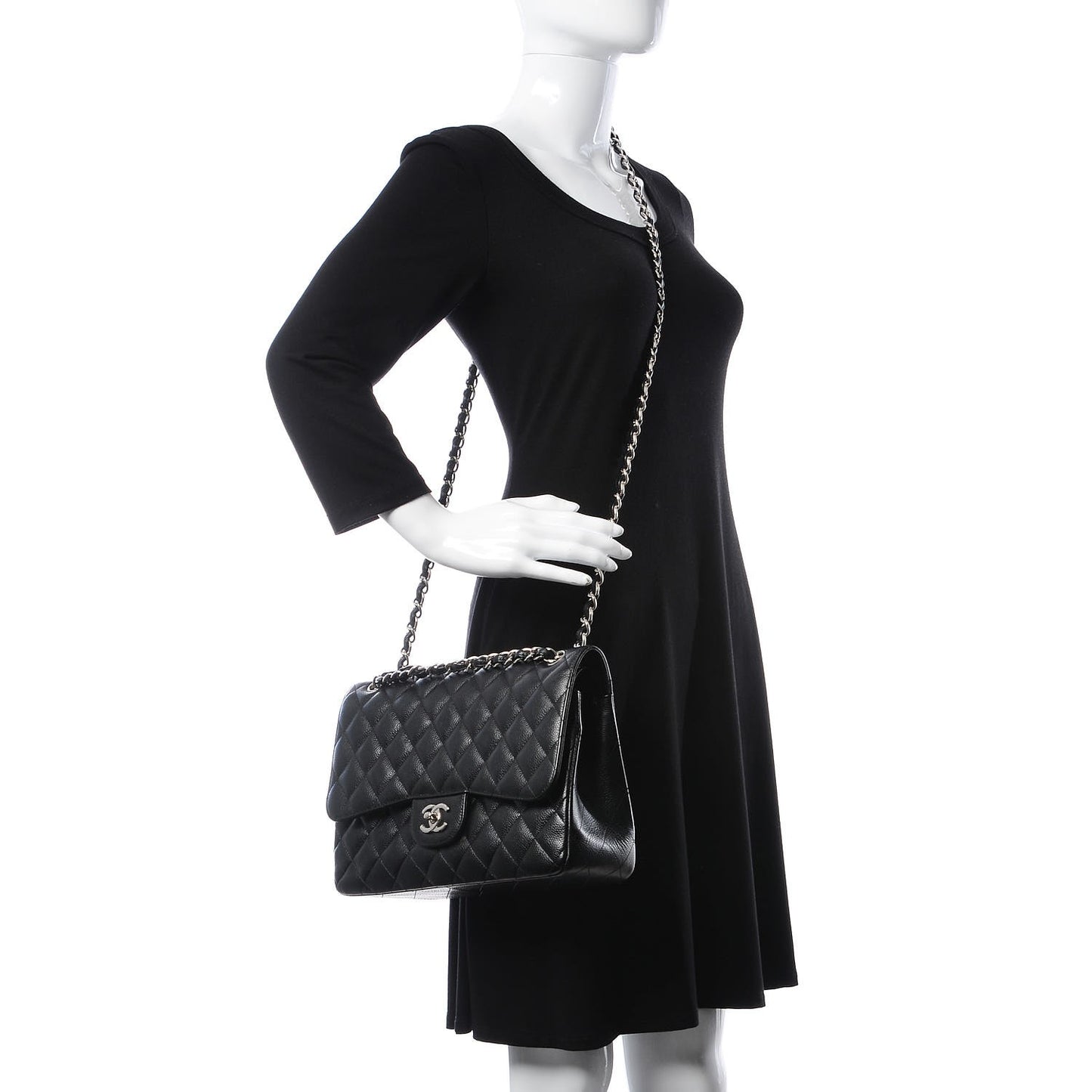 Caviar Quilted Jumbo Double Flap Black