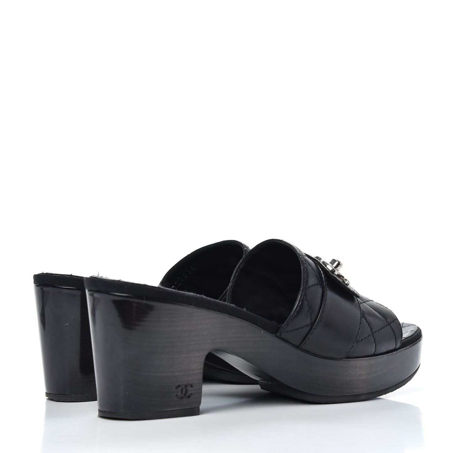 Lambskin Quilted Wooden Mules 38.5 Black