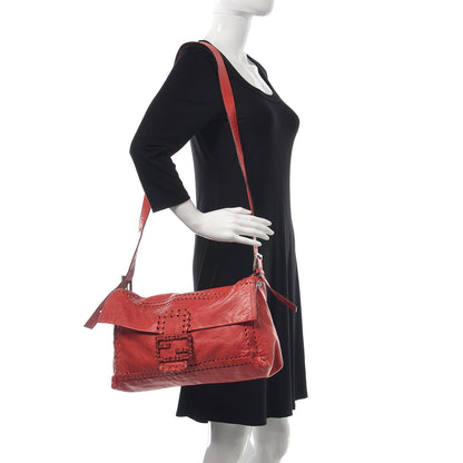 Fendi Calfskin Whipstitch Baguette Red 2 of 20