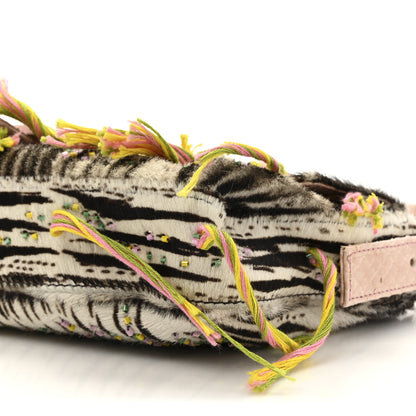 Fendi Calf Hair Snakeskin Zebra Print Beaded Fringe Baguette Multicolor 8 of 9