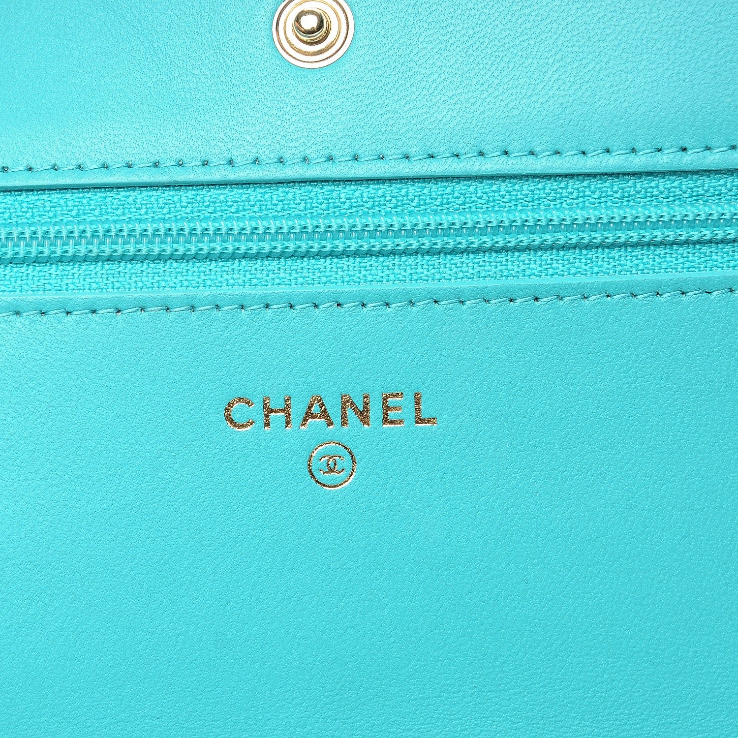 Chanel Lambskin Chevron Wallet On Chain WOC Turquoise 6 of 9