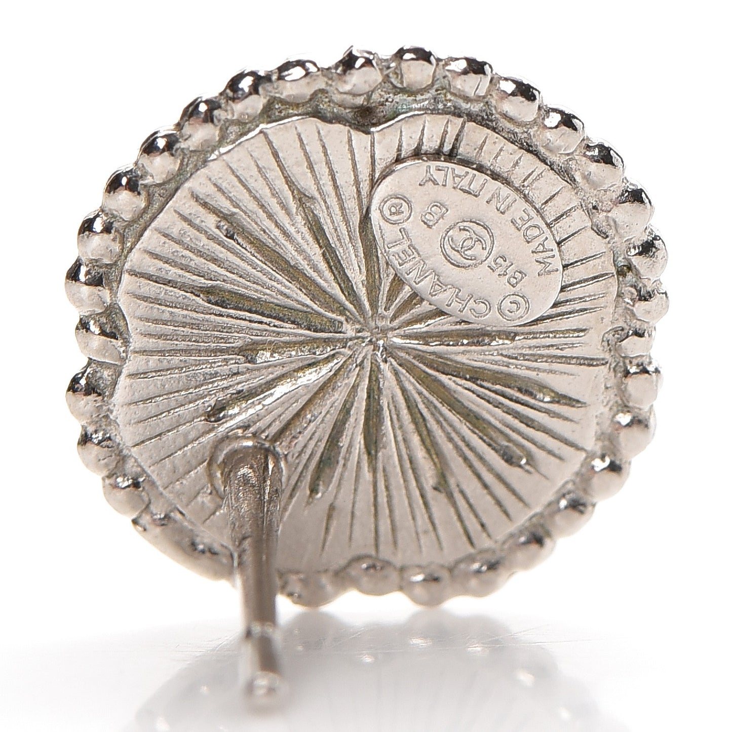 Enamel CC Button Earrings Silver