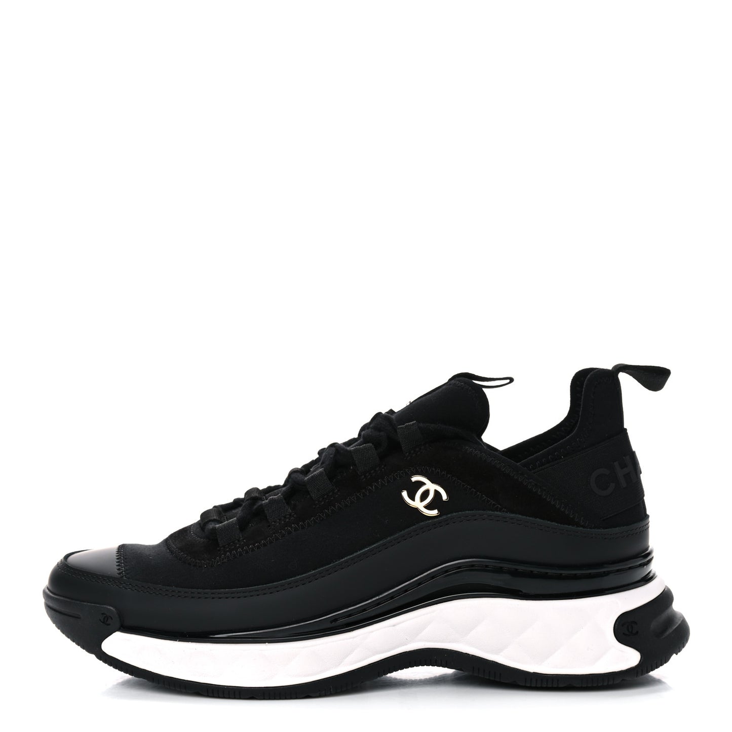 Velvet Calfskin Mixed Fibers CC Sneakers 36.5 Black