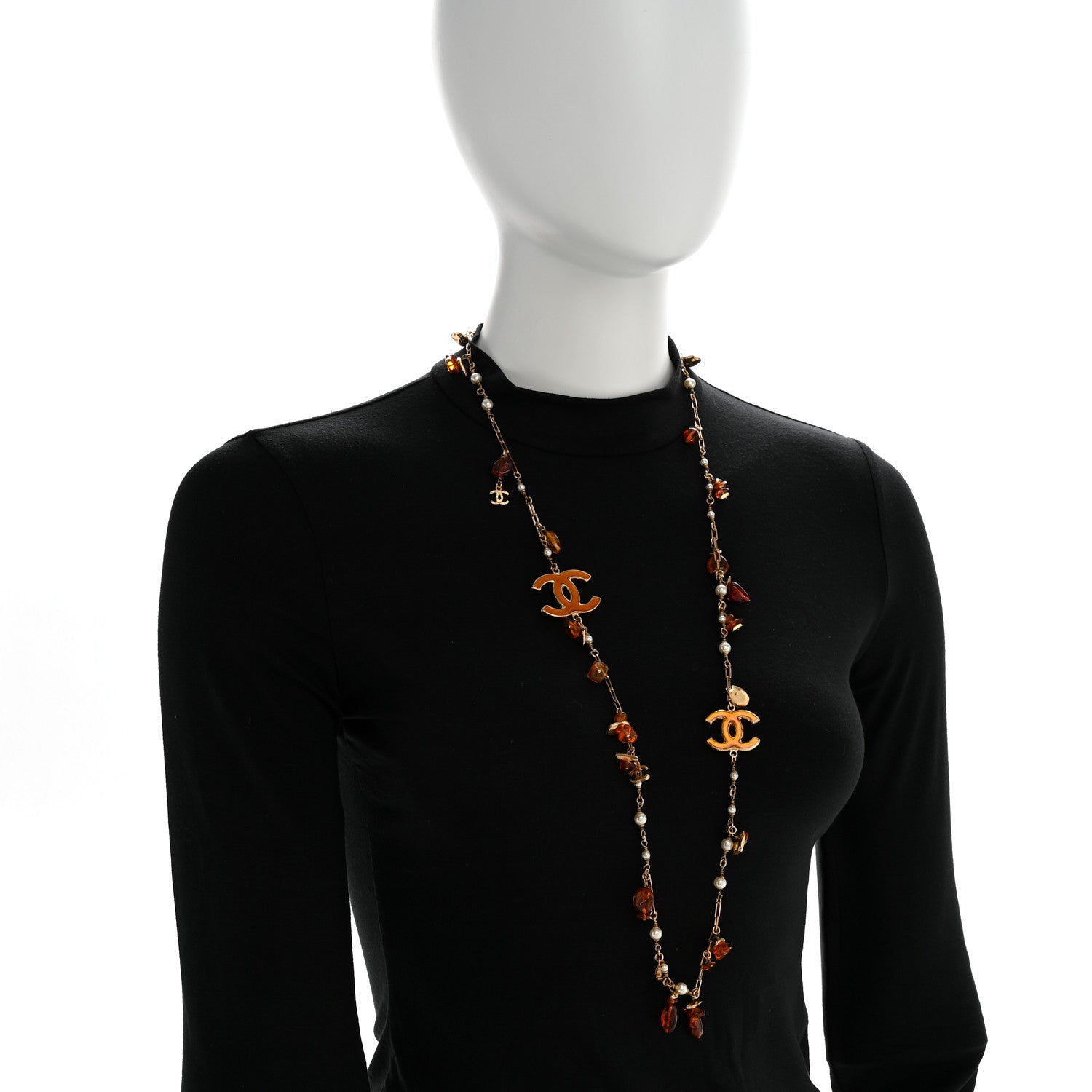 Chanel Pearl Amber CC Long Necklace Gold 2 of 6