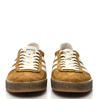 Gucci X ADIDAS Vintage GG Monogram Mens Gazelle Sneakers 9.5 Mid Natural Nut Off White 2 of 8