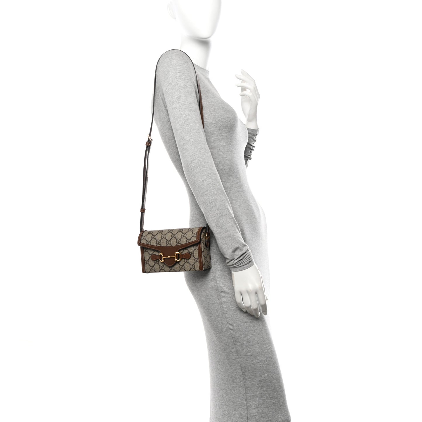 GG Supreme Monogram Mini Horsebit 1955 Shoulder Bag Beige Brown Sugar