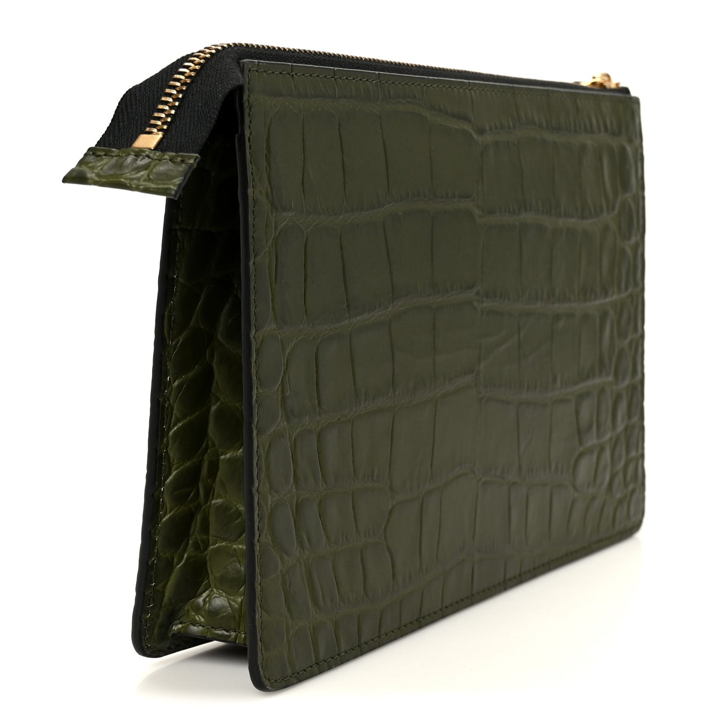 Calfskin Crocodile Embossed La Medusa Pouch Dark Olive
