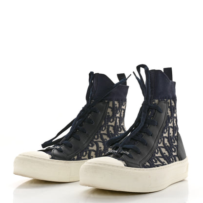 Christian Dior Technical Knit Calfskin Oblique Womens Walk'n Dior High Top Sneakers 36 Deep Blue 4 of 8