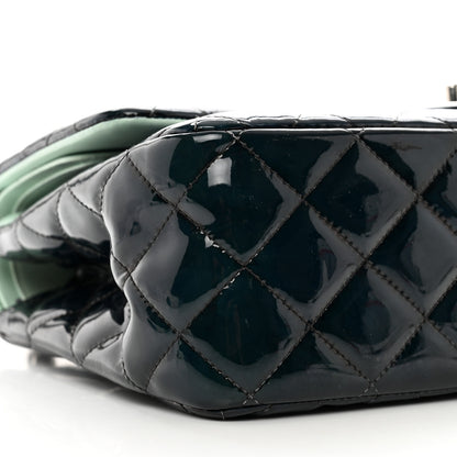 Chanel Patent Quilted Jumbo Double Flap Dark Green 9 of 13