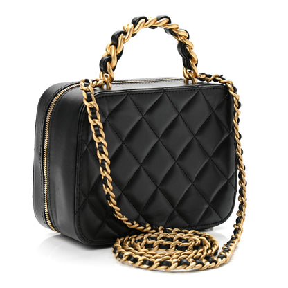 Chanel Lambskin Quilted Top Handle Small Vanity Case Black 3 of 13