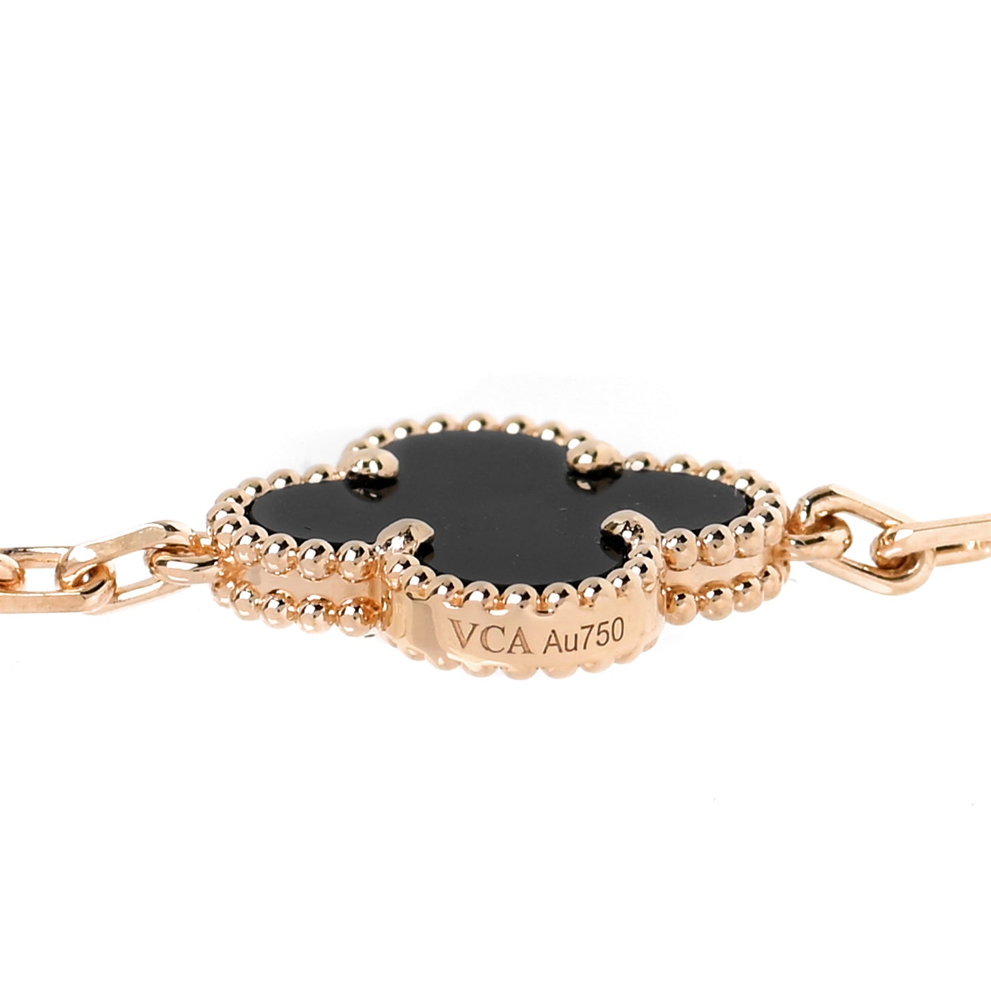 18K Yellow Gold Black Onyx 5 Motifs Vintage Alhambra Bracelet