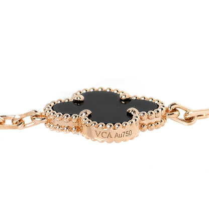 Van Cleef & Arpels 18K Yellow Gold Black Onyx 5 Motifs Vintage Alhambra Bracelet 5 of 7