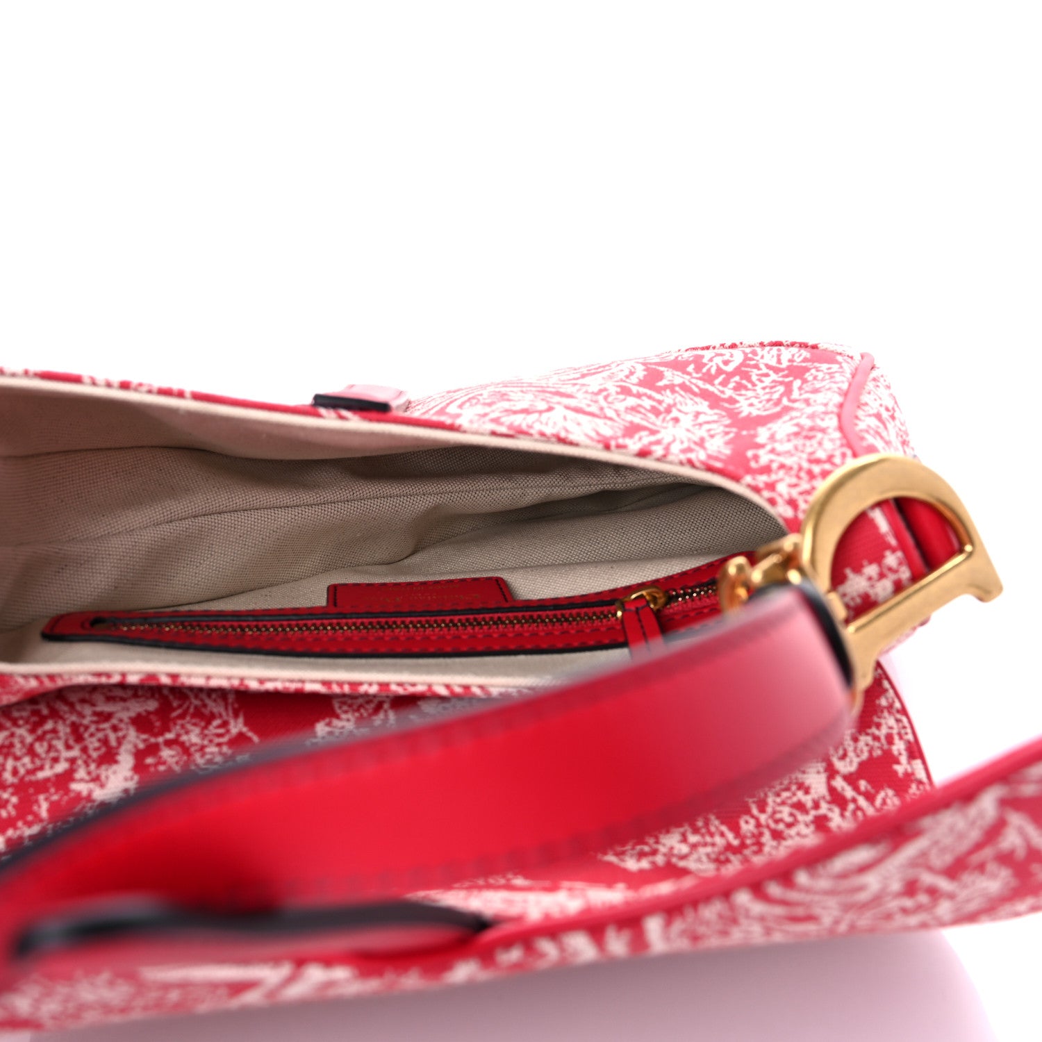 Christian Dior Canvas Reverse Embroidered Toile De Jouy Saddle Bag Red 4 of 8