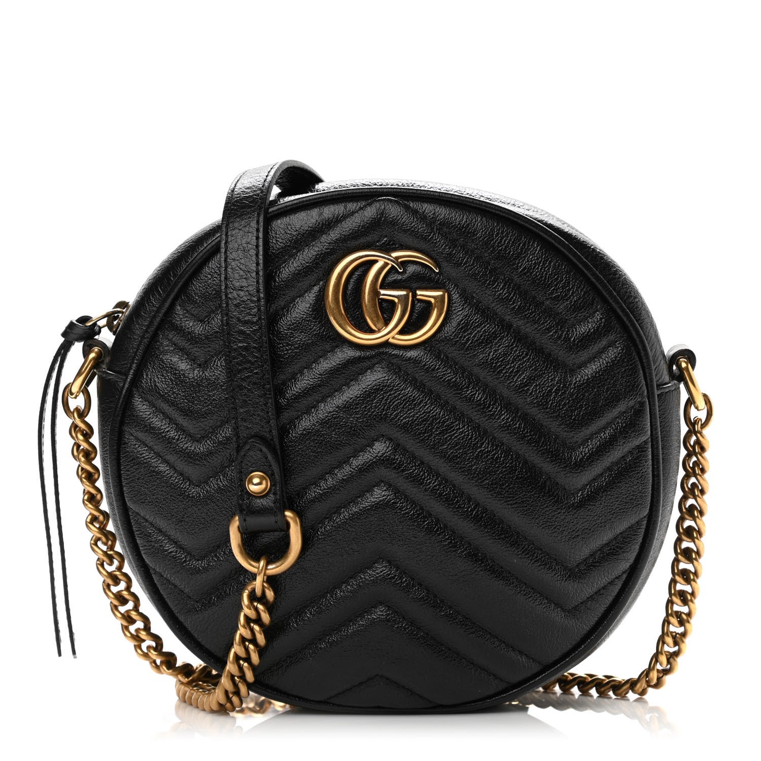 Gucci Azalea Calfskin Matelasse Heart Mini GG Marmont Round Shoulder Bag Black 1 of 10
