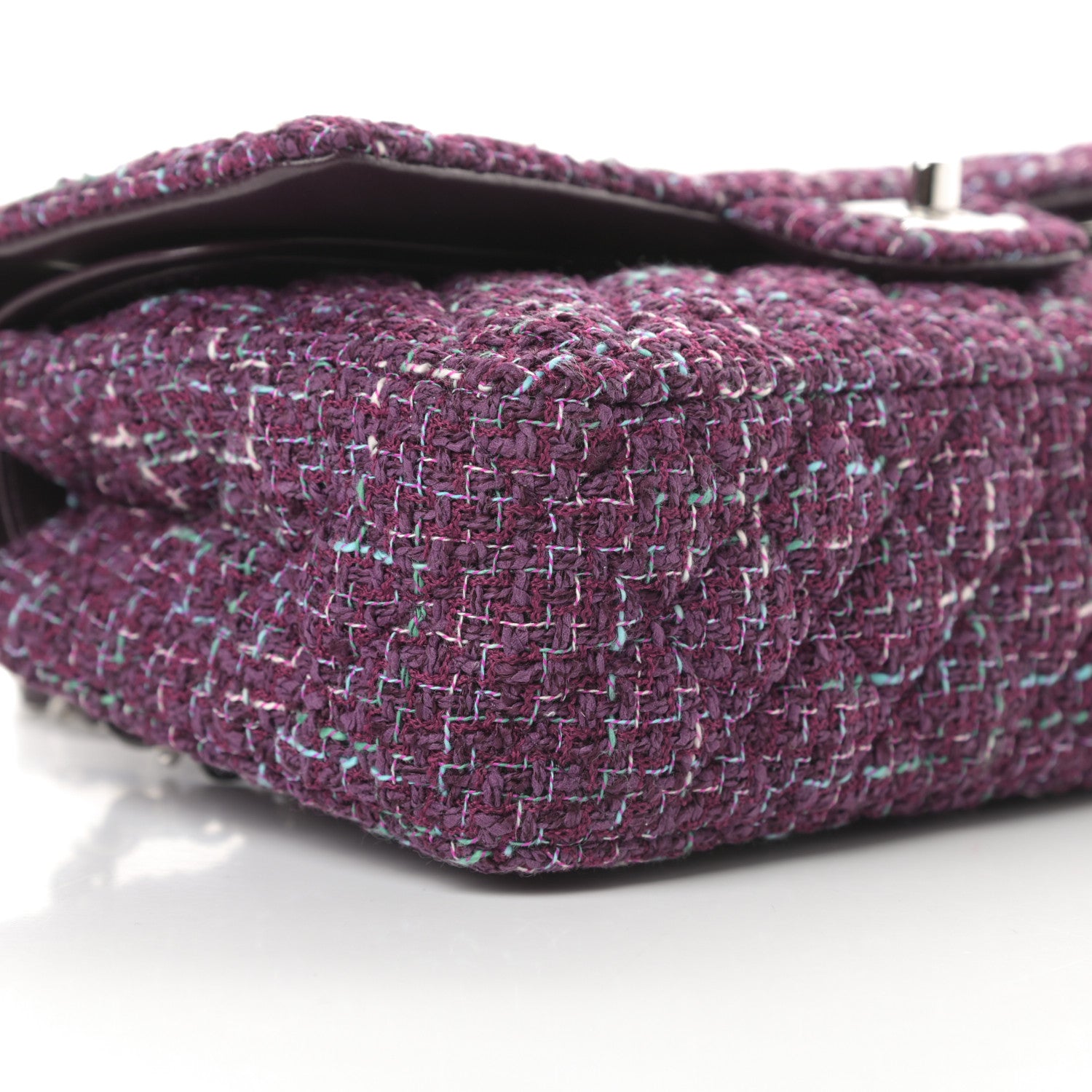 Chanel Tweed Quilted Medium Double Flap Purple Green Turquoise 9 of 13