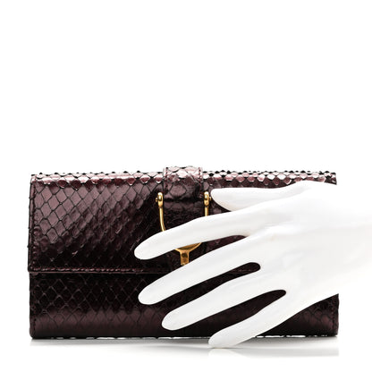 Gucci Metallic Snakeskin Soft Stirrup Wallet Brown 2 of 8