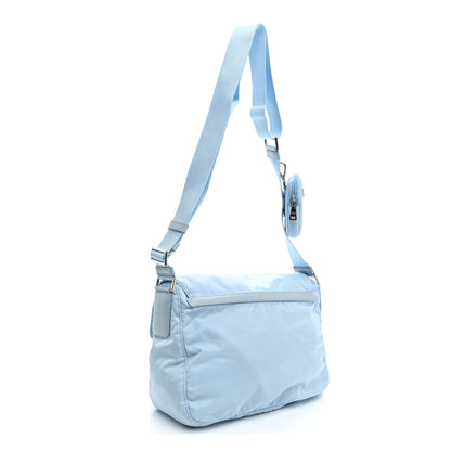 Prada Re-Nylon Vela Saffiano Pocket Double Buckle Messenger Shoulder Bag Celeste 2 of 13