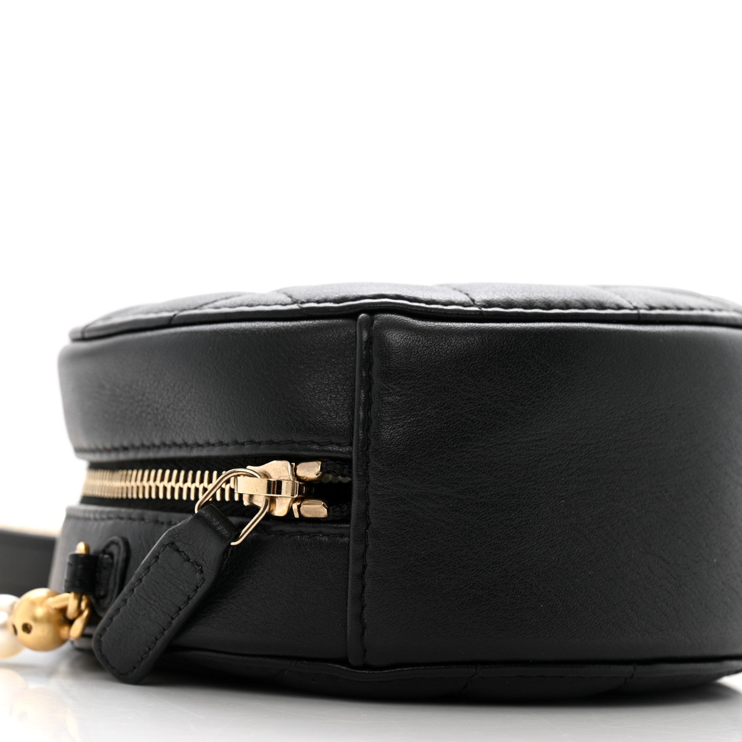 Chanel Lambskin Quilted Pearl Chain Round Clutch With Chain Black 9 of 14