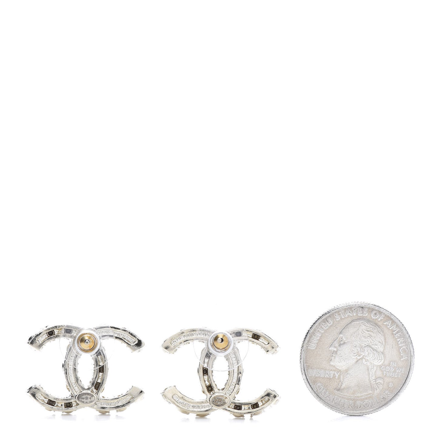 Crystal Pearl CC Dazzling Domino Earrings Gold
