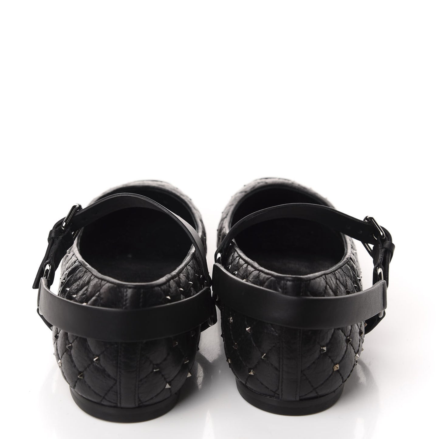 Crackled Lambskin Rockstud Spike Captoe Ballerina Flats 40.5 Black