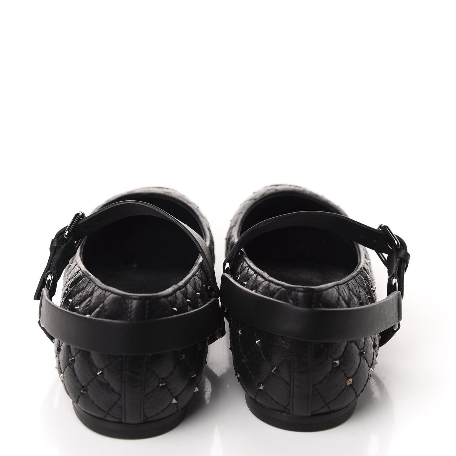 Valentino Garavani Crackled Lambskin Rockstud Spike Captoe Ballerina Flats 40.5 Black 5 of 10
