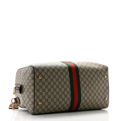 Gucci GG Supreme Monogram Textured Dollar Calfskin Web Large Savoy Duffle Bag Beige Ebony New Acero 3 of 10