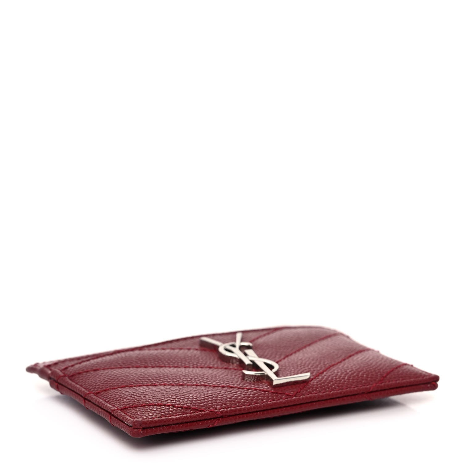 Saint Laurent Grain De Poudre Matelasse Chevron Monogram Credit Card Case Palissandre 4 of 9