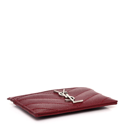 Saint Laurent Grain De Poudre Matelasse Chevron Monogram Credit Card Case Palissandre 4 of 9