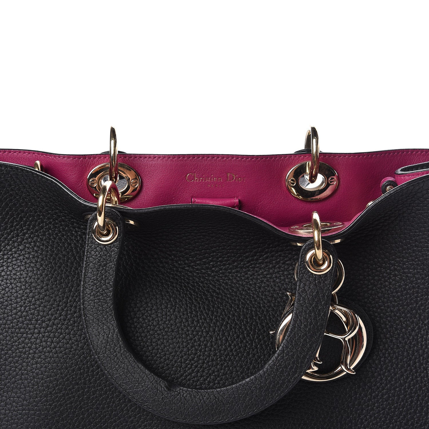 Christian Dior Bullcalf Medium Diorissimo Tote Black Rose Indien 12 of 14