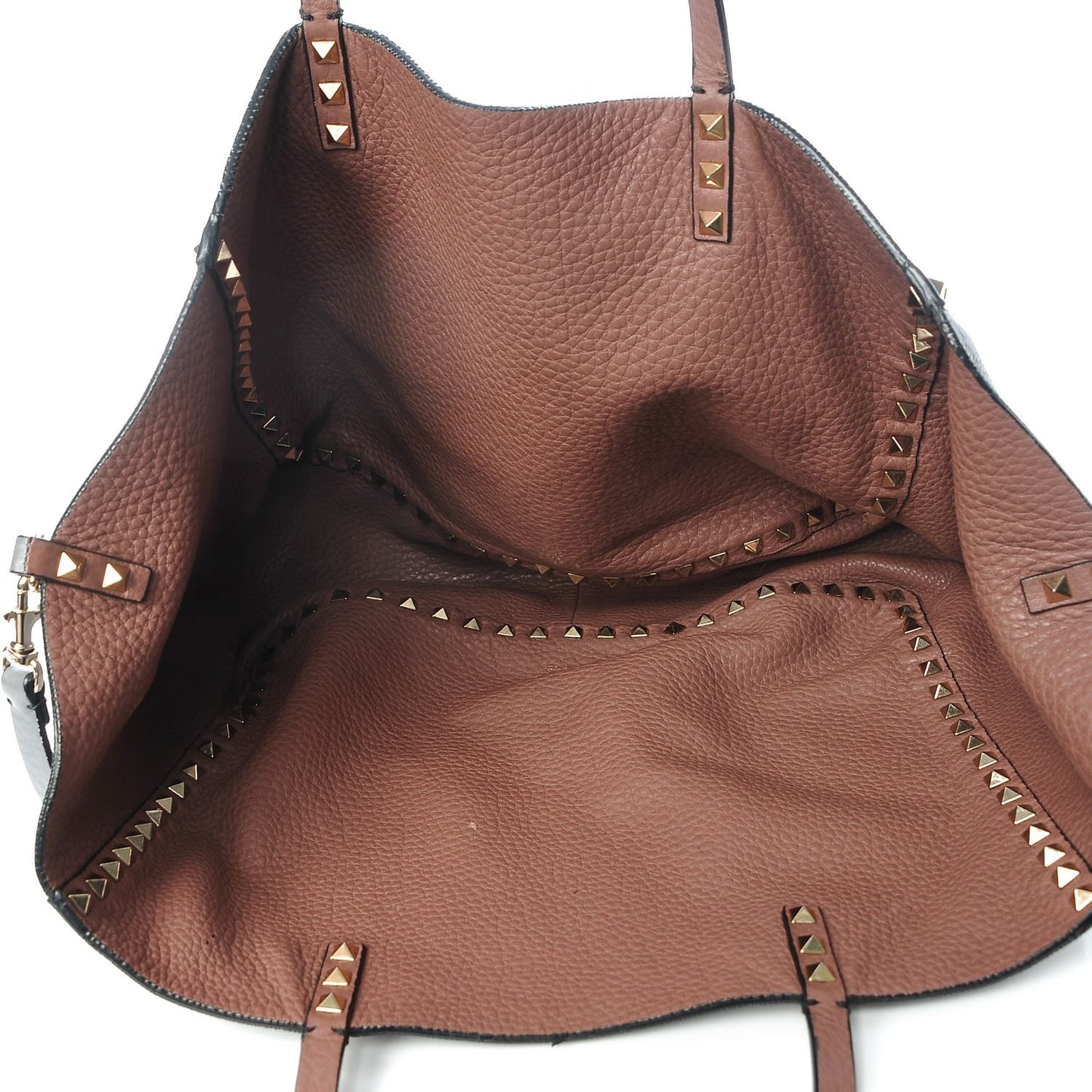 Grained Calfskin Medium Rockstud Reversible Tote Dark Rose Grey