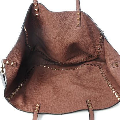 Valentino Garavani Grained Calfskin Medium Rockstud Reversible Tote Dark Rose Grey 7 of 16