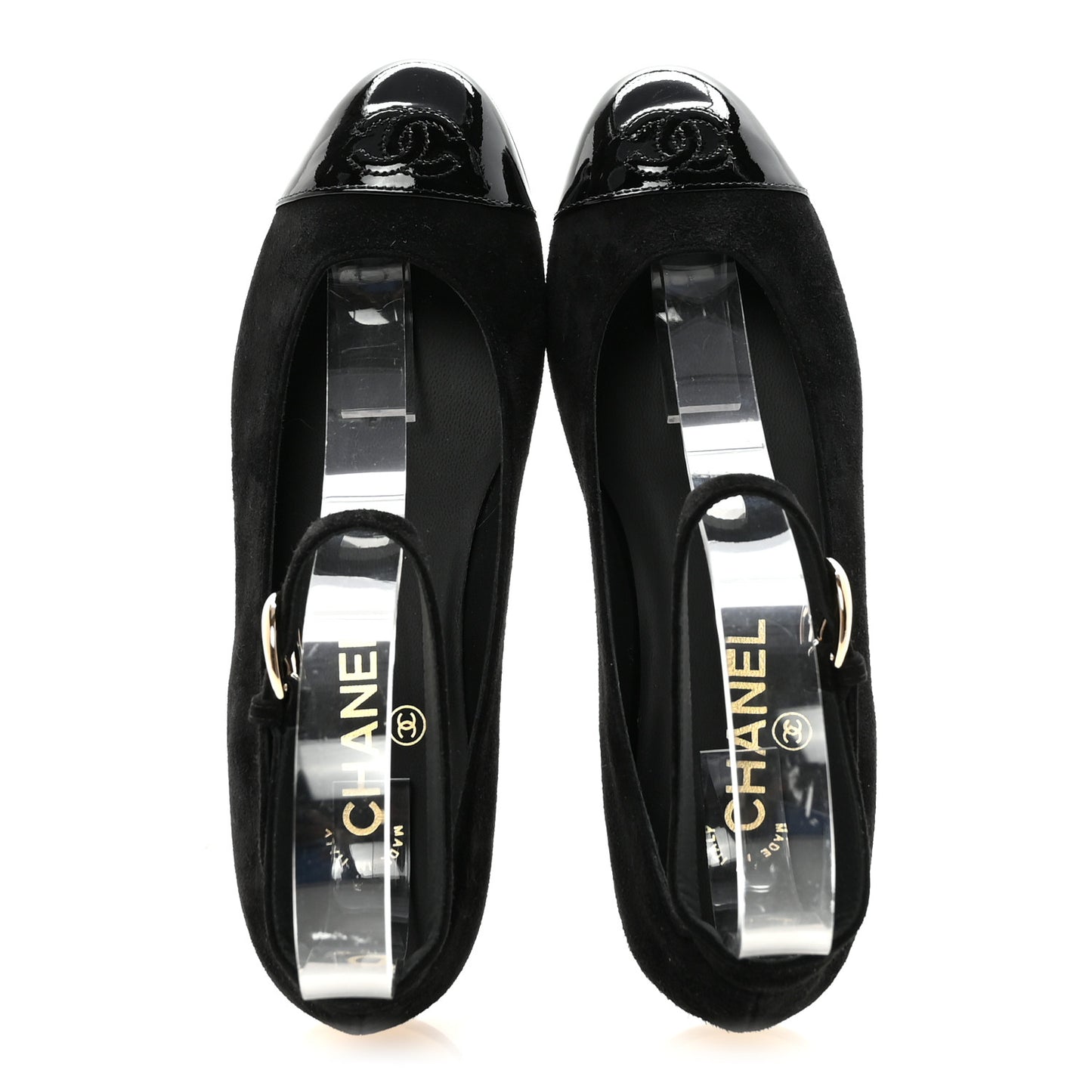 Suede Patent Cap Toe CC Mary Jane Flats 37 Black