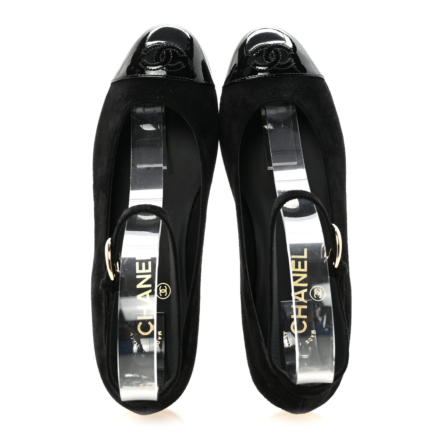 Chanel Suede Patent Cap Toe CC Mary Jane Flats 37 Black 2 of 10