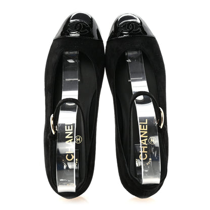 Chanel Suede Patent Cap Toe CC Mary Jane Flats 37 Black 2 of 10
