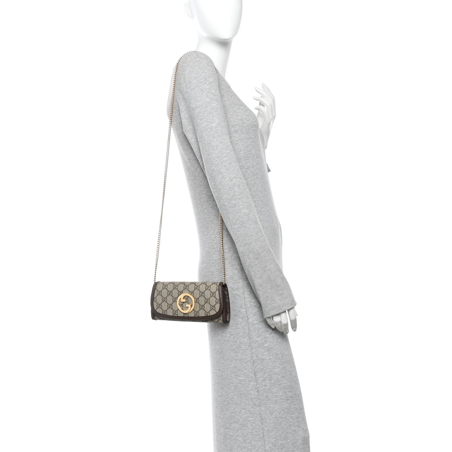 Gucci GG Supreme Monogram Textured Dollar Calfskin Blondie Continental Chain Wallet Beige Ebony New Acero 2 of 11