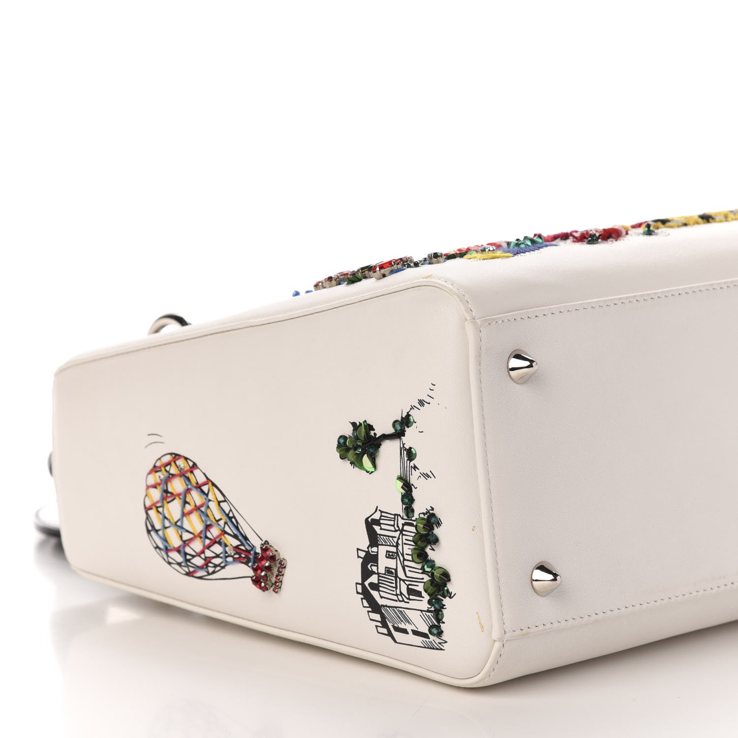 Christian Dior Smooth Calfskin Eiffel Tower Embroidered Medium Lady Dior White Multicolor 11 of 14