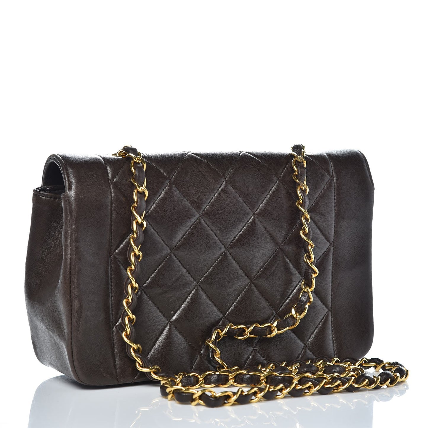 Lambskin Quilted Small Single Flap Brown