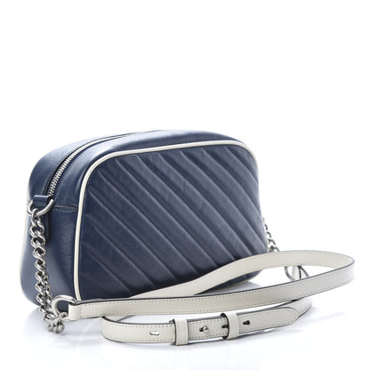 Gucci Vintage Effect Calfskin Matelasse Diagonal Small Torchon GG Marmont Chain Shoulder Bag Blue Agata Mystic White 3 of 10