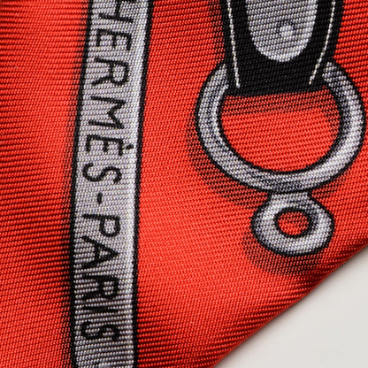 Hermes Silk Harnais Des Presidents Twilly Rouge Noir Gris 4 of 5