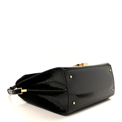 Saint Laurent Calfskin Crocodile Embossed Medium Classic Monogram Cassandra Top Handle Black 4 of 10