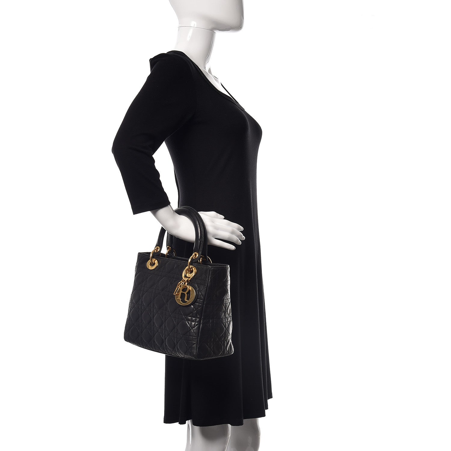 Christian Dior Lambskin Cannage Medium Lady Dior Black 2 of 21
